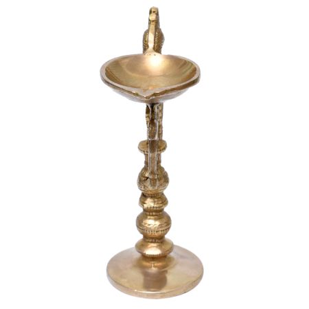 Hand Crafted Brass Diya With Peacock Handle